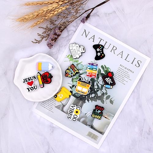 Miniatura 4 de KJMYYXGS Cuentas de silicona con temática escolar, 12 cuentas focales de silicona con forma de silicona para bolígrafos, cuentas de silicona sueltas