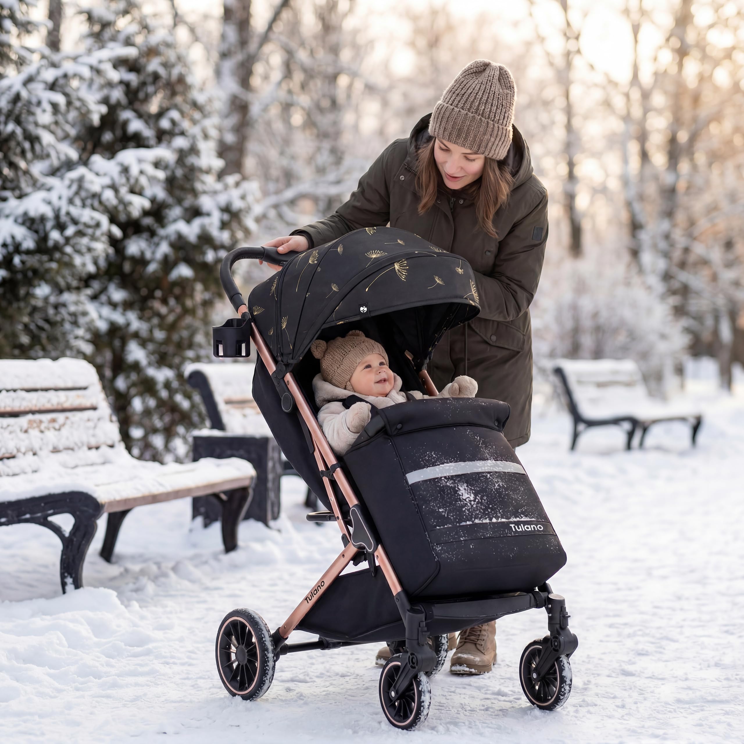 TULANO Lagos 35 Kinderwagen Buggy Klein Zusammenklappbar Reisebuggy mit Liegefunktion Trolley-Funktion Zubehör Flugzeug Handgepäck Baby Buggy bis 15 kg Beige/Geld