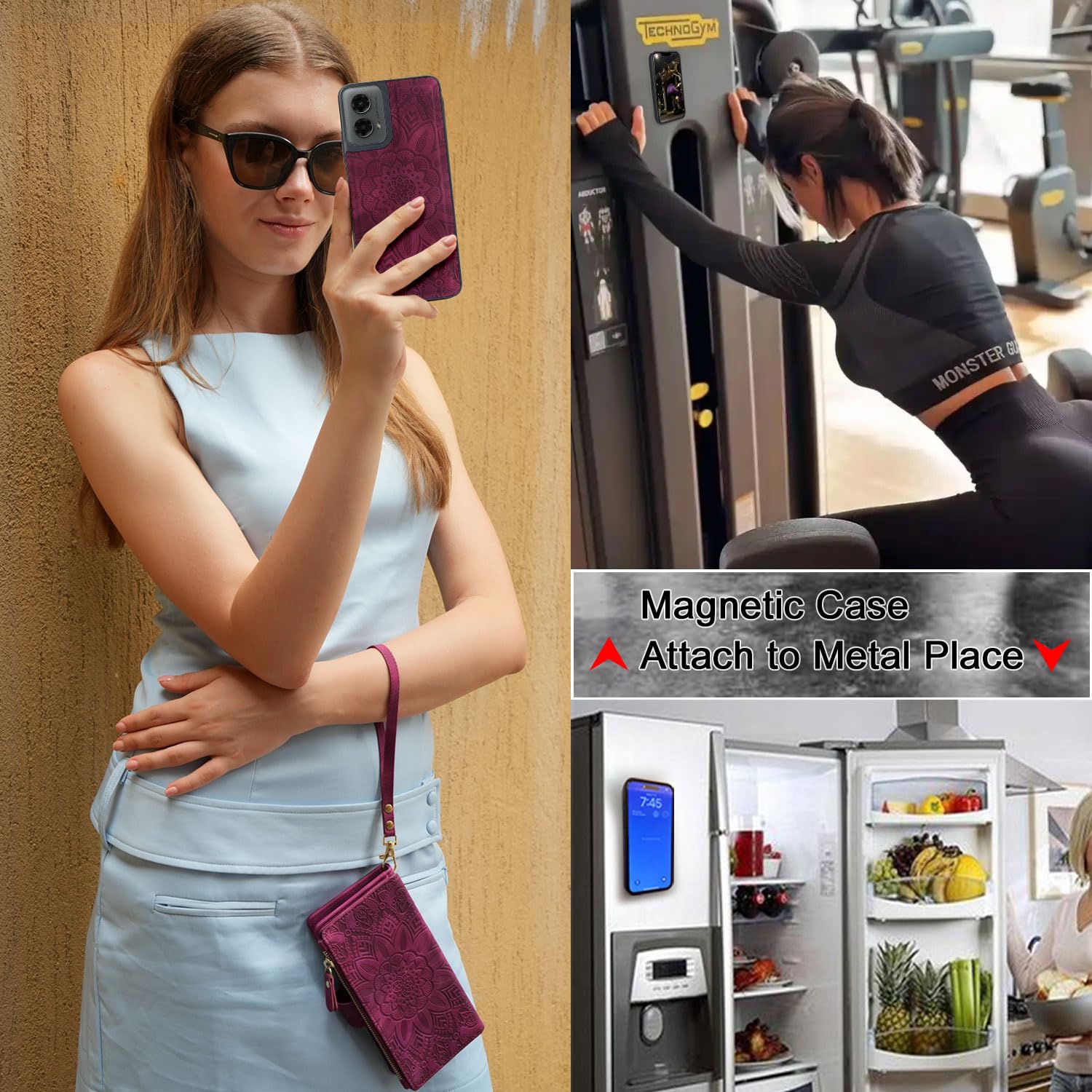 Harryshell Custodia a portafoglio staccabile in pelle compatibile con Motorola Moto G 2025, custodia magnetica con cerniera con tasca per contanti e monete, multi slot per schede, cinturino da polso