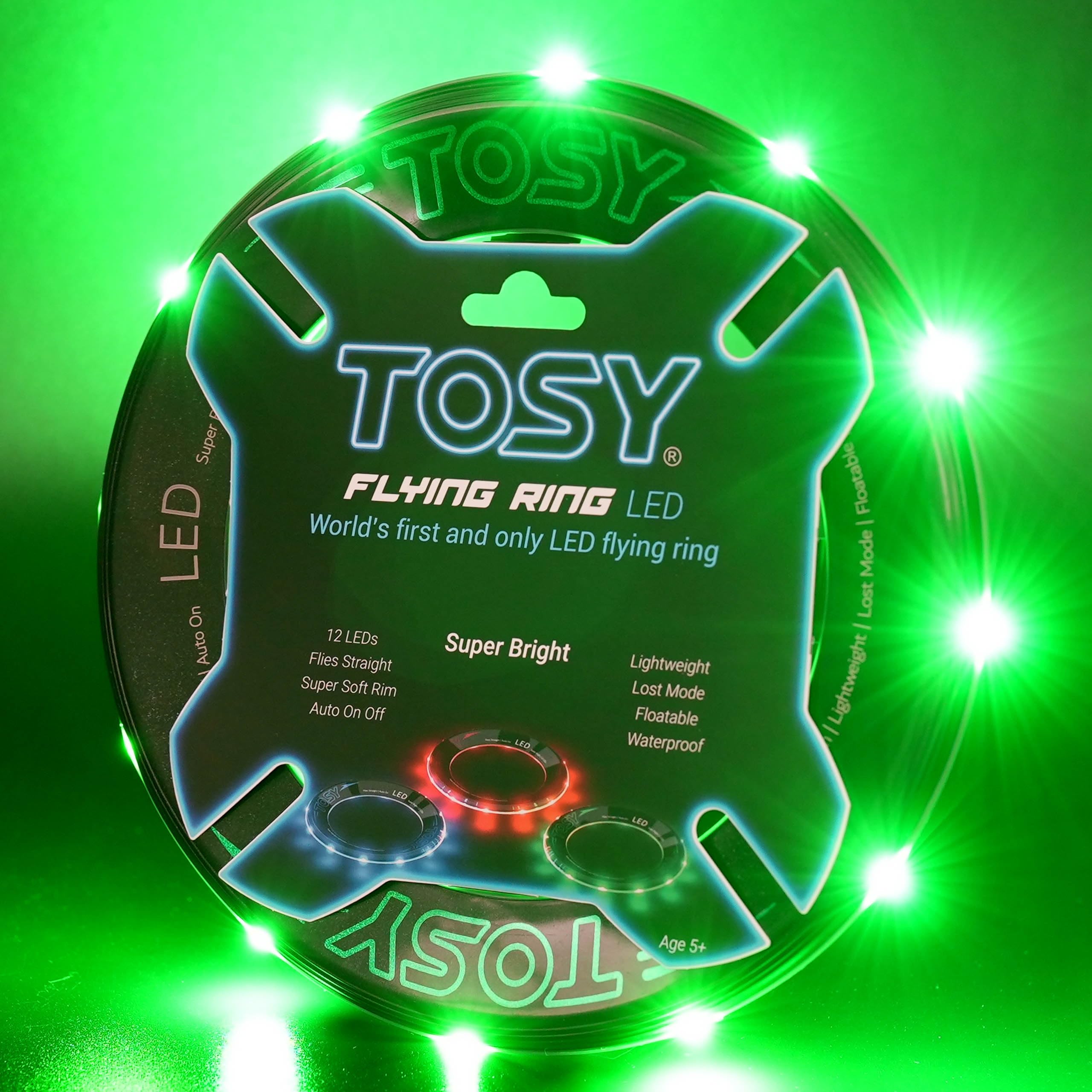 TOSY Flying Ring - 16 Million Color RGB or 12 LEDs, Super Bright, Lost Mode, Auto Light Up, Camping Essentials for Kids/Teens/Boy/Girl, Safe & Soft, Waterproof, Pool/Beach Games, Lightweight Toy