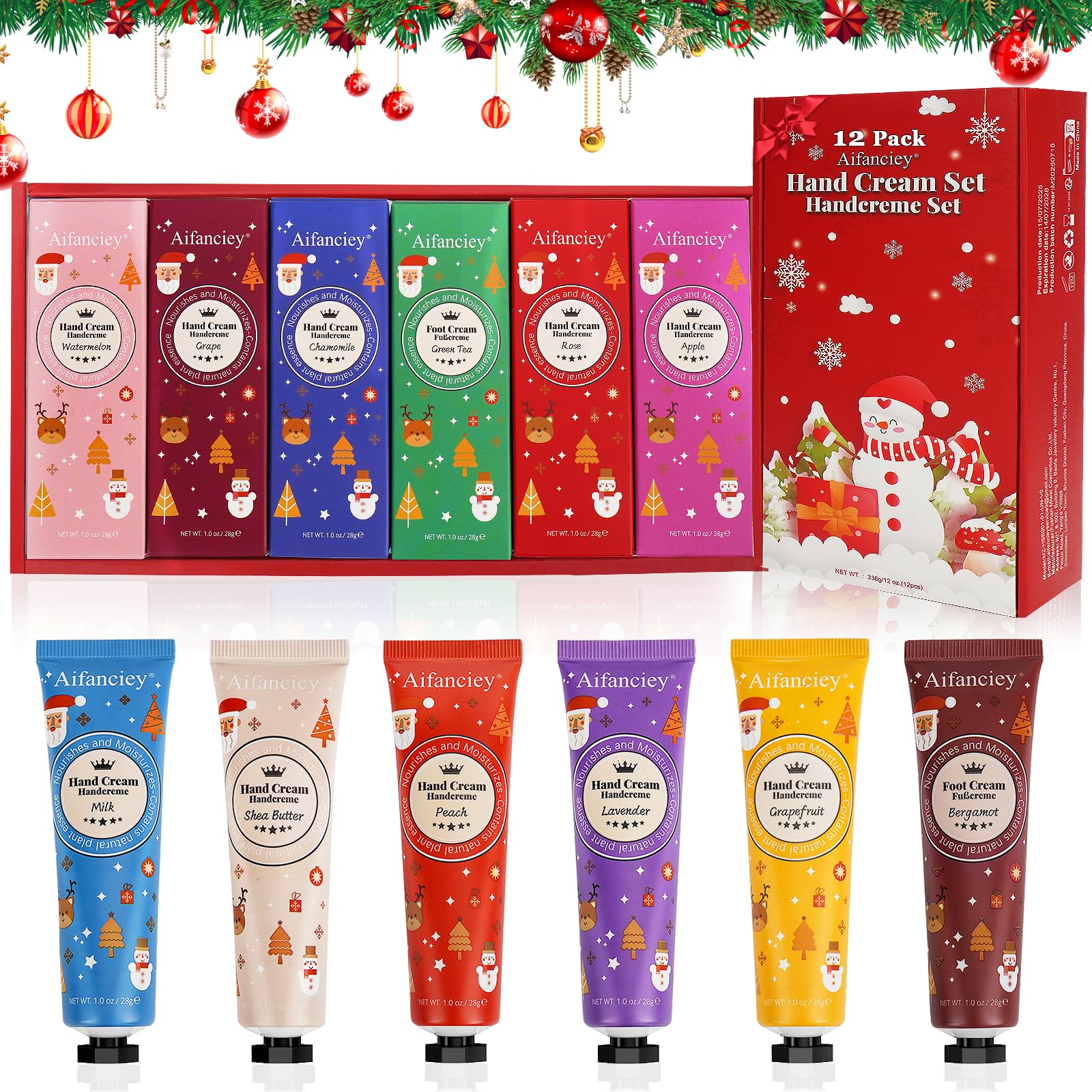 Crema Mani Set, 12 Pezzi Contiene 10 Creme Mani Idratanti Profumate, 2 Creme Piedi, per i Piedi per Mani Secche e Screpolate