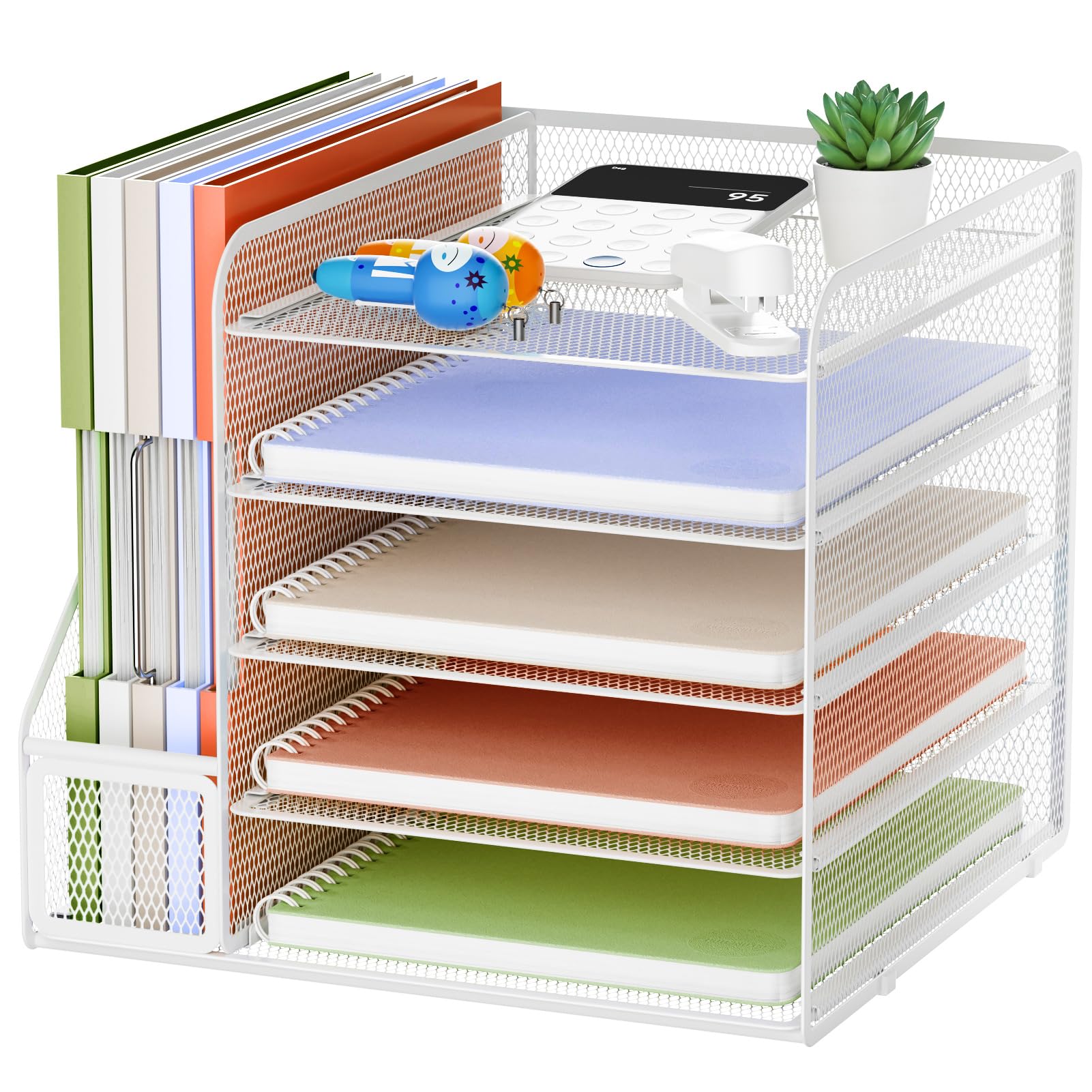 Marbrasse Schreibtisch Organizer und Büro Zubehör,5-Tier Briefablage,Mesh Büro Organizer für Schreibtischzubehör & Ablage(weiß)