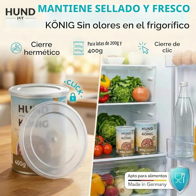 Foto 3 de 8 de HUND IST KÖNIG® Tapa para latas [3 unidades] Tapa robusta para latas, mantiene la comida fresca…