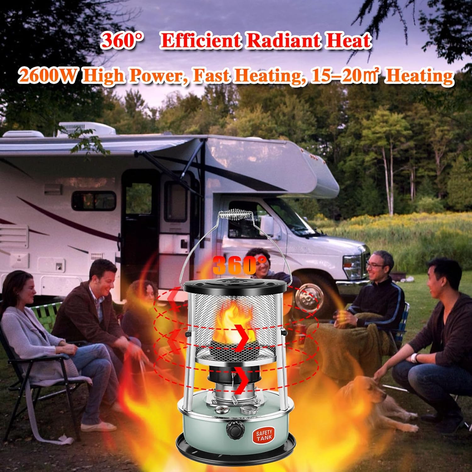 2 in 1 Non-Electric Indoor Outdoor Heater with Adjustable Height & Flame & Easy Storage,9000 BTU Portable Kerosene Heater & Stove, for Camping, Hunting, Cooking, Home, Garage (Blue)