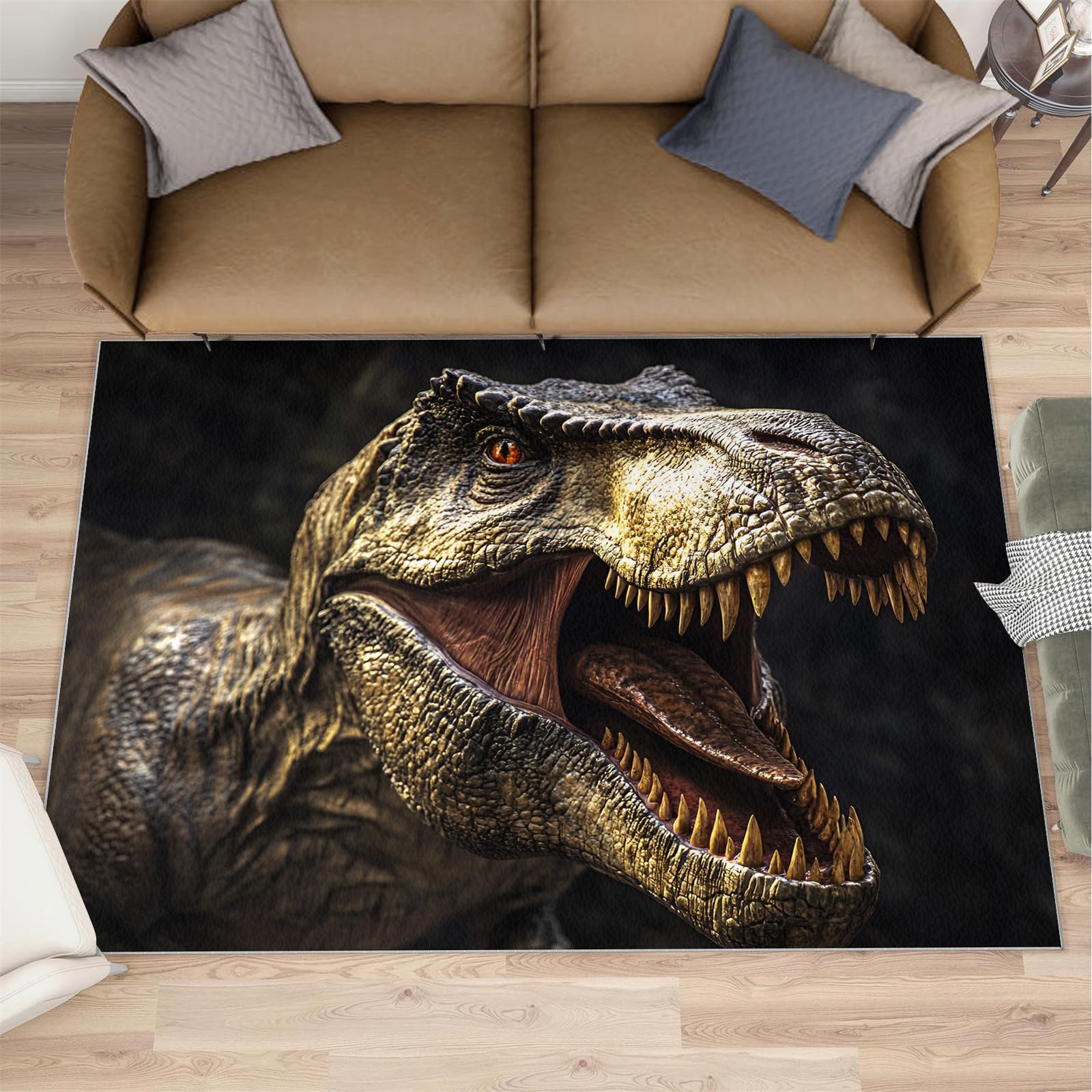 Dinosaurier Teppich Wohnzimmer Tier Teppich für Schlafzimmer 70 x 140 cm, Dinosaurier Kurzflor Dekoration Teppiche Weicher Waschbarer Antirutsch