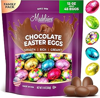 Madelaine Chocolates Easter Eggs (12 Oz) Easter Candy Solid Premium Milk Chocolate Eggs Foiled In A Variety Of Solid and Floral Colors - Traditional Basket Mainstays