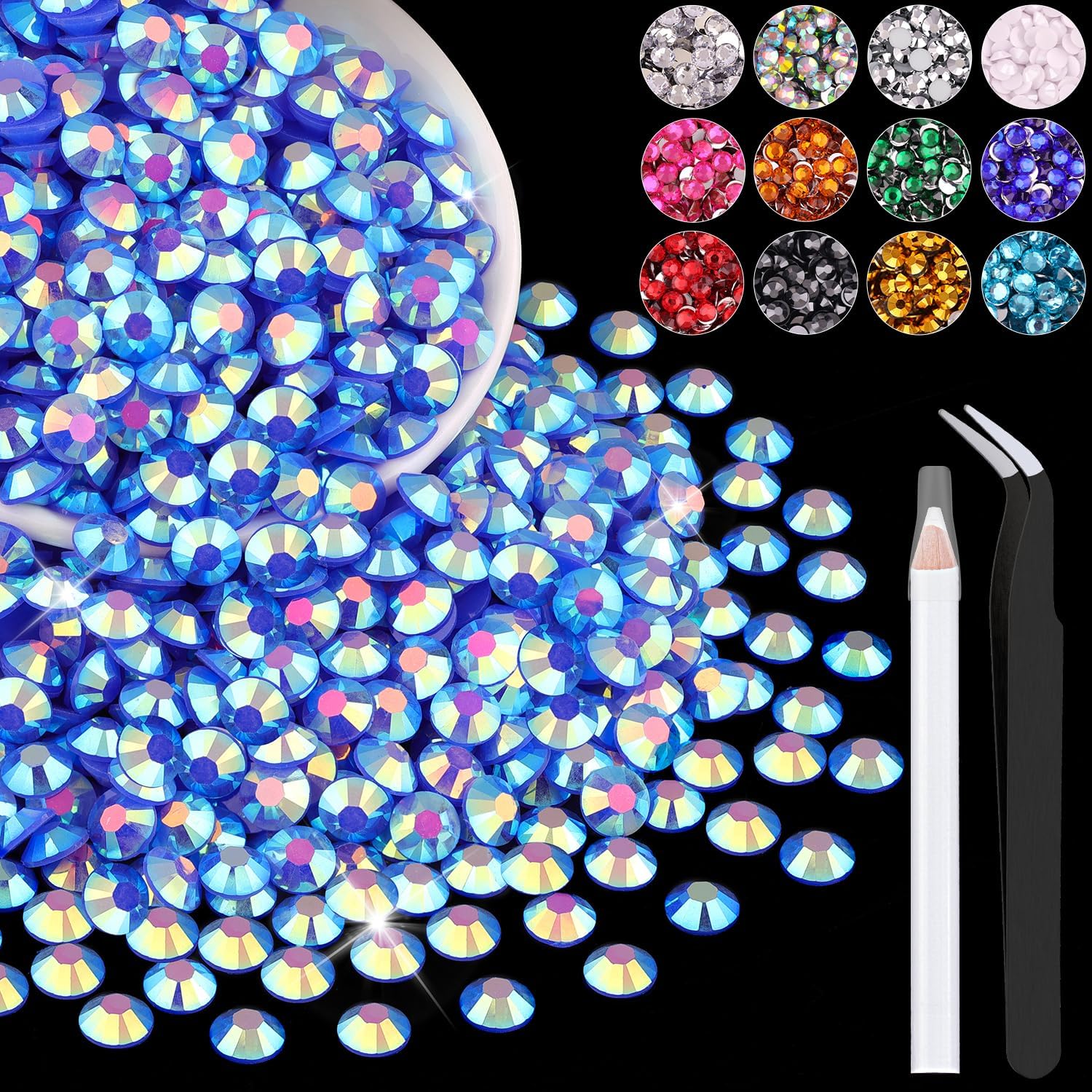 1200PCS 6mm Resin Jelly Rhinestones in Bulk (Dark Blue AB), Bedazzling Flatback Crystals Rhinestones for Crafting DIY Nail Decoration, Gems Diomand Charms for Tumbler Shoes Clothing Fabric