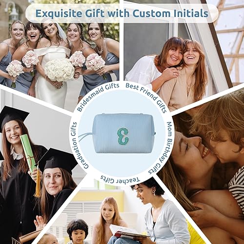 Miniatura 7 de FUZVOL Bolsa de maquillaje inicial de pana azul, Azul_a