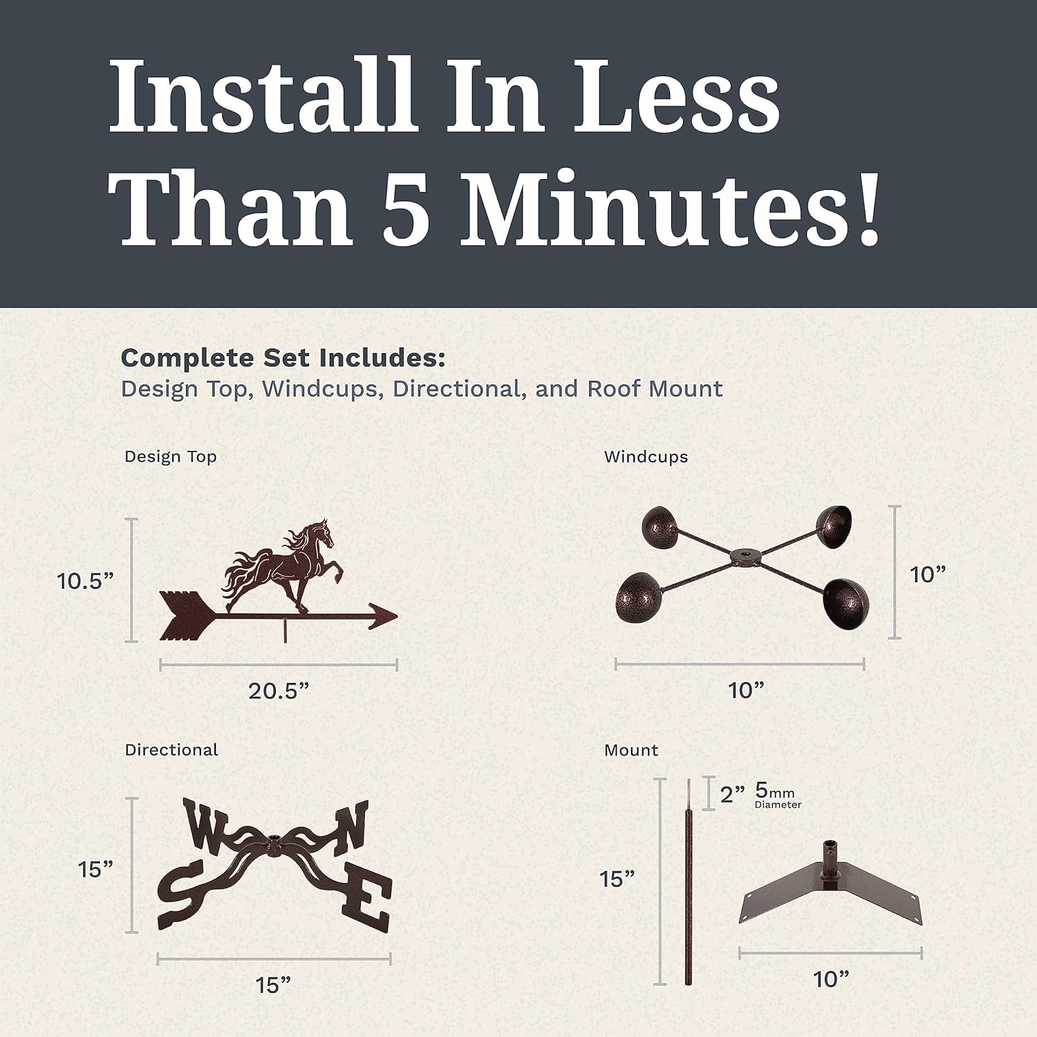 EZ Vane Steel Tennessee Walker Horse Weathervane 21” Height, Includes Metal Roof Mount, Wind Cups & Brackets | Hand-Crafted and Family-Owned, Made in The USA with Triple Powder Coating, Limited