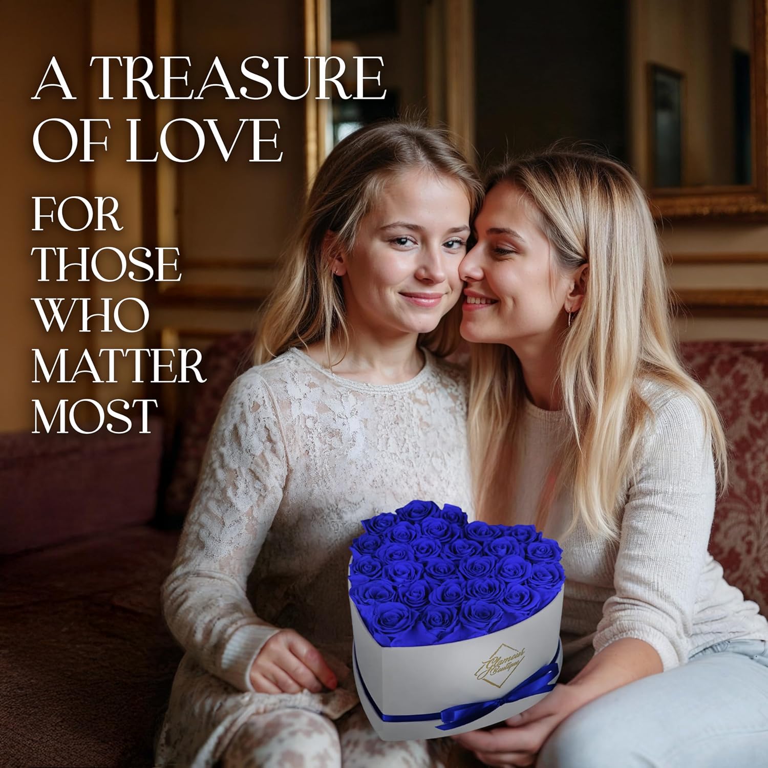 GLAMOUR BOUTIQUE Preserved Roses in a Box - Gifts for Her, Wife & Mom, Rose Flowers Forever Decor for Birthday Gift, Get Well Flower Bouquet Cased in White Box with Cover, Blue, 27 (Color-Treated) - Image 8