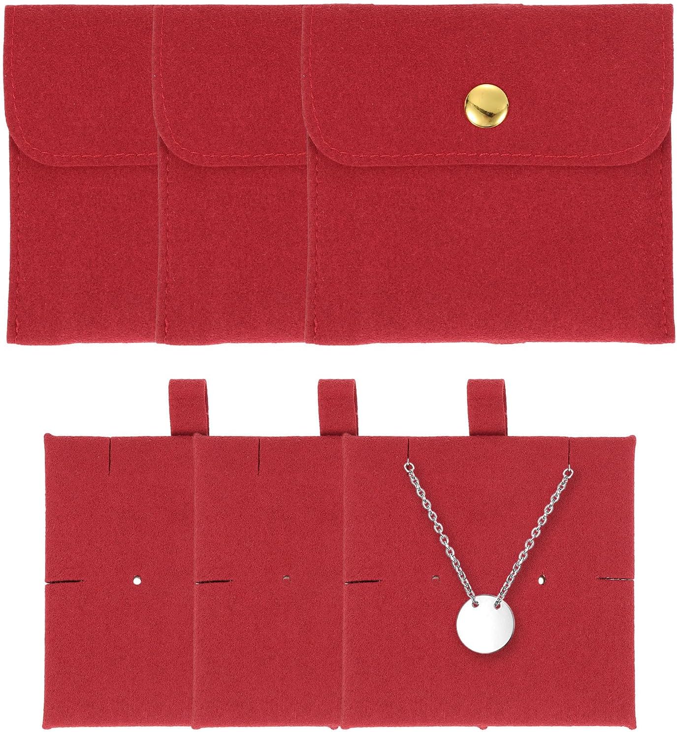 uxcell 3 Pcs Microfiber Jewelry Pouches with Insert Pad, 8 x 8cm Snap Button Jewelry Velvet Gift Bags Organizer for Rings Necklace Bracelet, Red