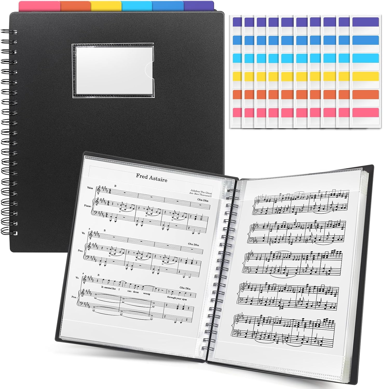 tutata Sheet Music Folder, Spiral Binder Organizer for Sheet Music, Double-Sided Writable 40 Sleeves Display 80 Pages, Lay Flat, Fits 8.5 x 11 inch Letter Size Paper, Black