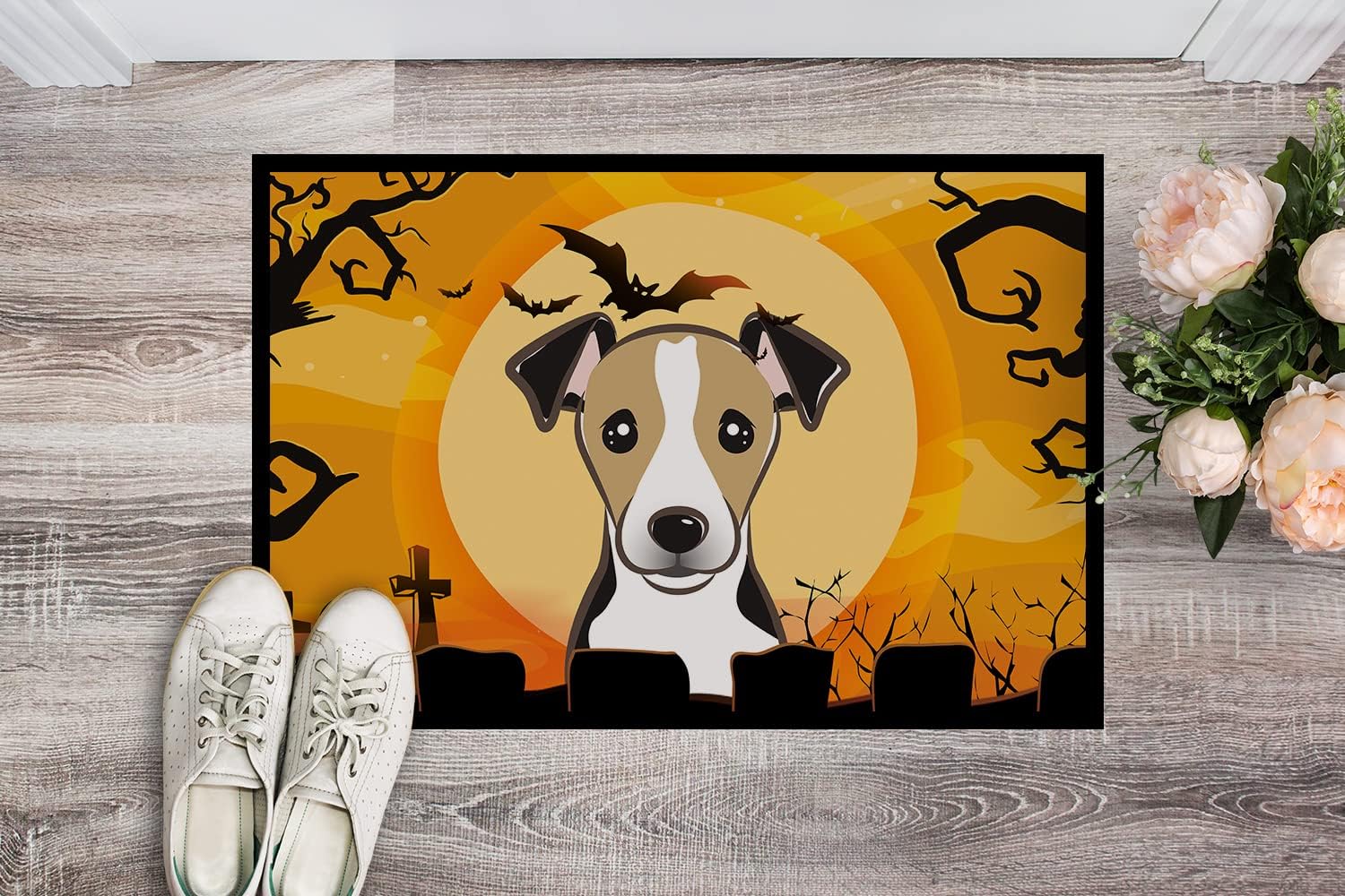 Caroline's Treasures BB1819JMAT Halloween Jack Russell Terrier Doormat 24x36 Front Door Mat Indoor Outdoor Rugs for Entryway, Non Slip Washable Low Pile, 24H X 36W