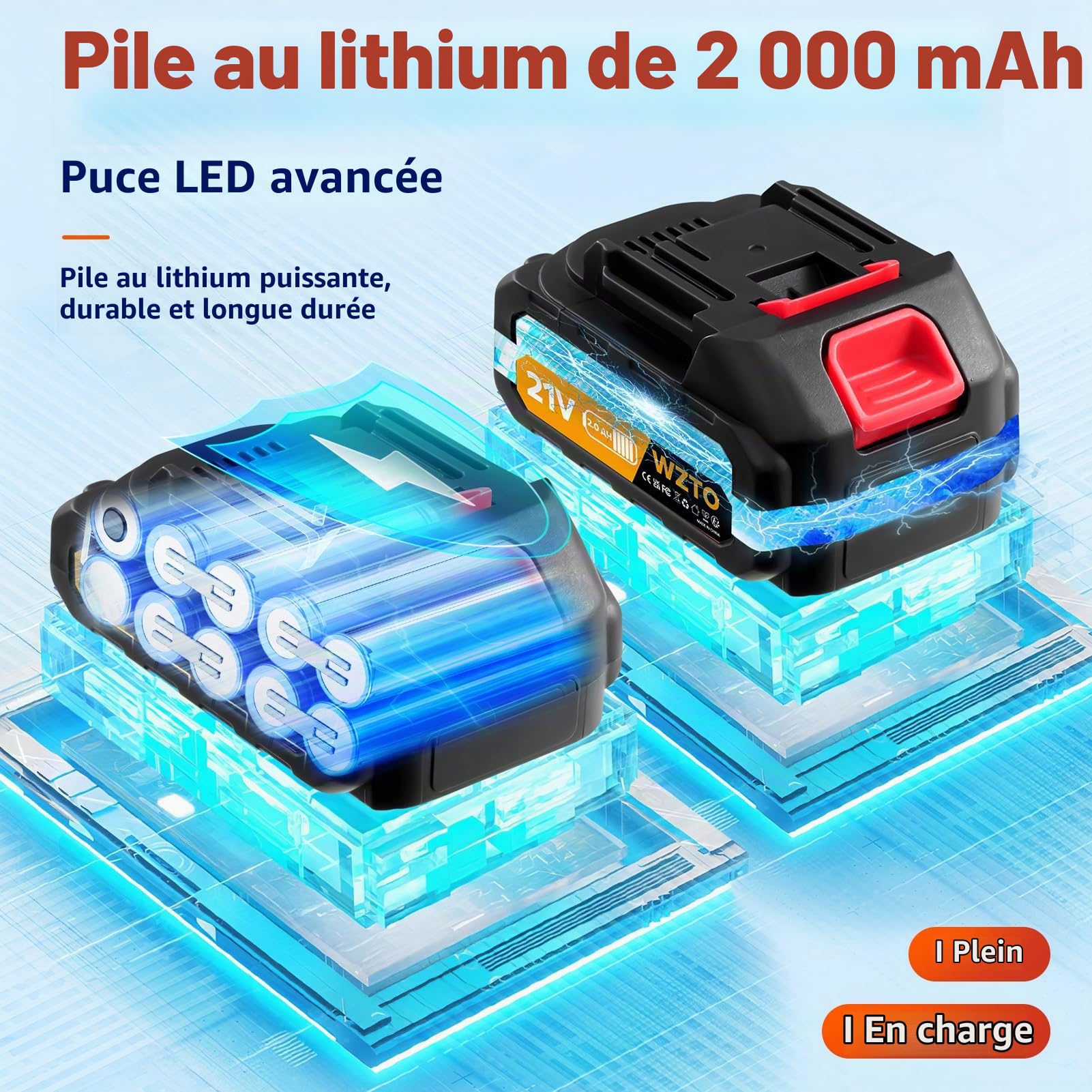 Nettoyeur Haute Pression avec Batterie,21 V buse Multifonction 3 en 1, 1500 W,60 Bar,Nettoyeur Haute Pression Portable,avec 2 Buses,2 Batteries,Tuyau de 5 m,Nettoyeur Haute Pression(Pas de Seau)