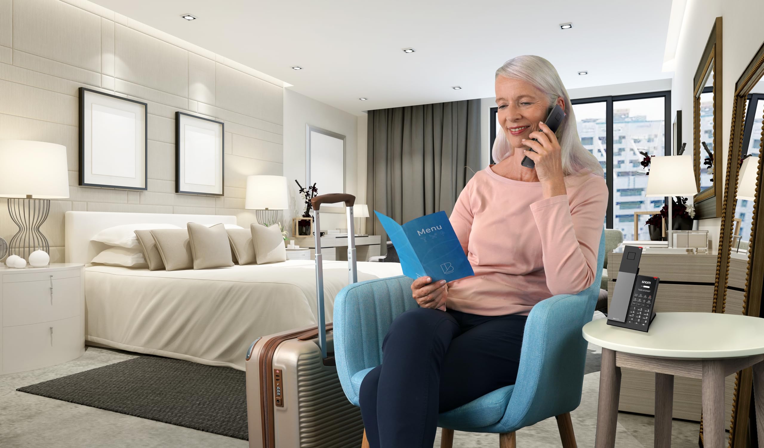 Snom HD351W DECT/WiFi - Telefono cordless con custodia antibatterica, visualizzazione di chiamata ottica, 5 dispositivi manuali, vivavoce, muto, server in Germania