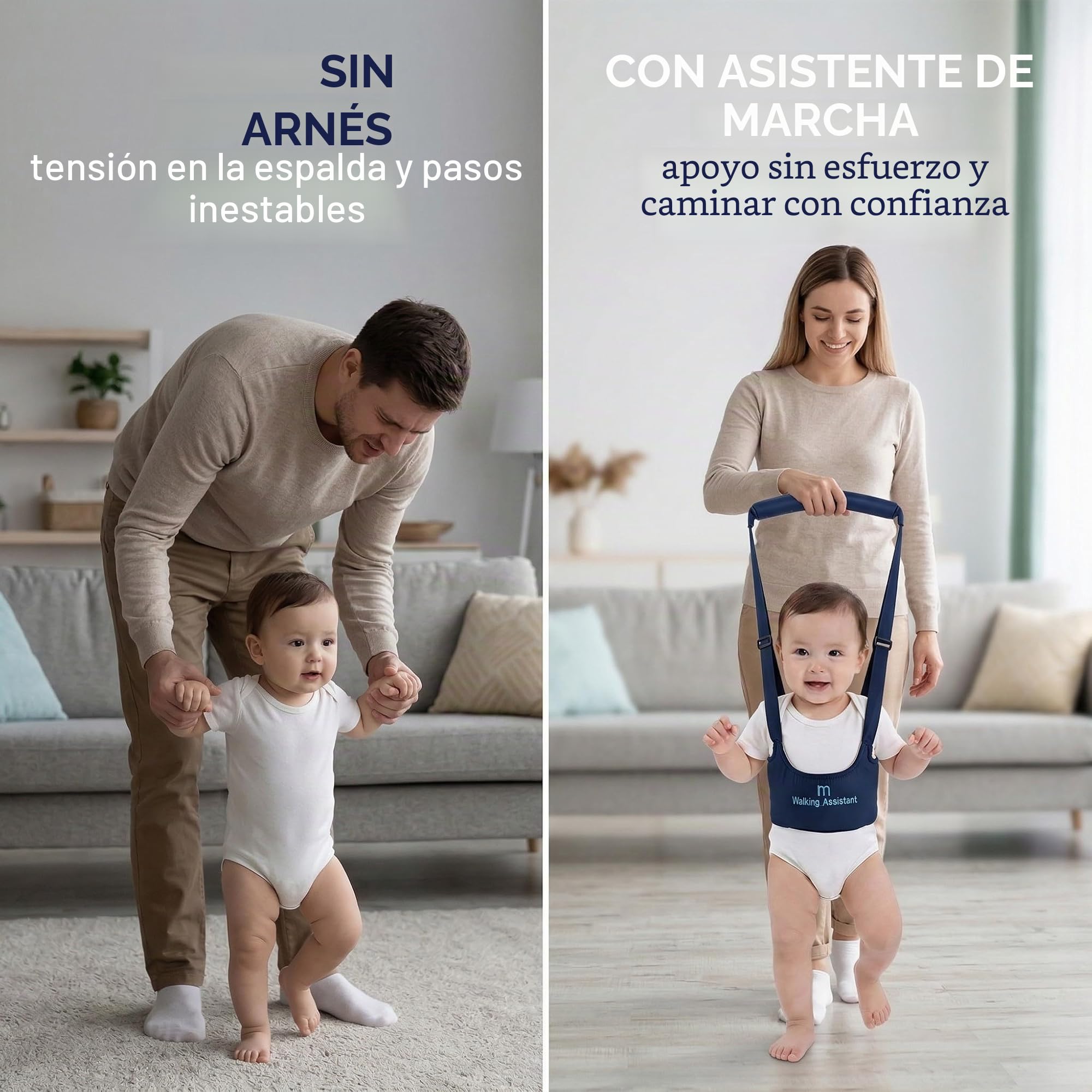 Arnés de Seguridad para Caminar Arnes Bebes Ajustable Arnés de Bebe con Hebilla de Seguridad y Calcomanías Mágicas Transpirable Cinturón de Andador para Bebe 7-24 Mes - Azul marino