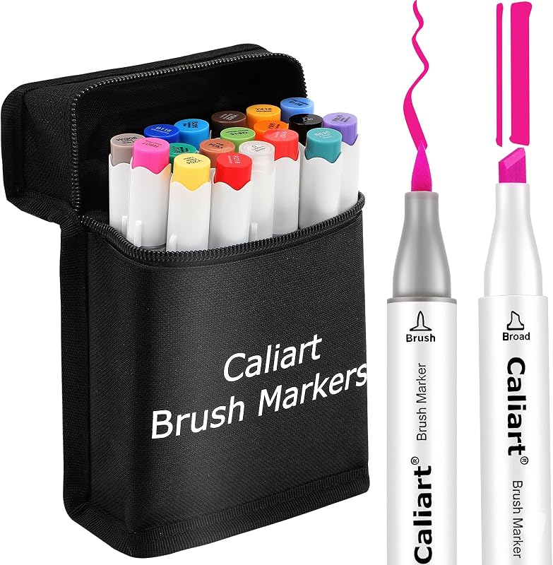 18 Colors Alcohol Markers Brush & Chisel Art Markers for Adults | Dual Tips Alcohol-based Art Pens for Artist Beginners Hobbyists, Coloring Book Illustration Sketch Drawing Art Supplies Gifts