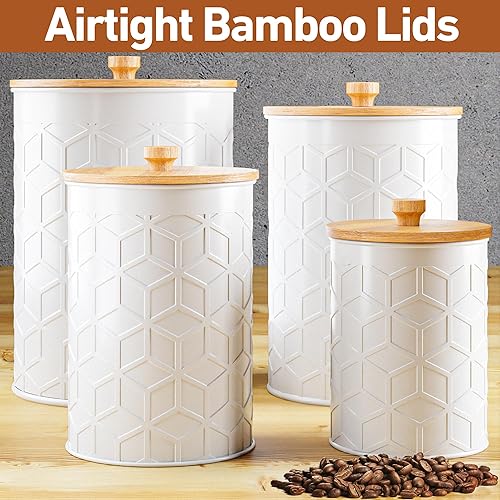 Miniatura 5 de Juego de 4 recipientes de cocina para encimera, recipientes de cocina de hierro texturizado con tapas herméticas, juego de recipientes de harina y