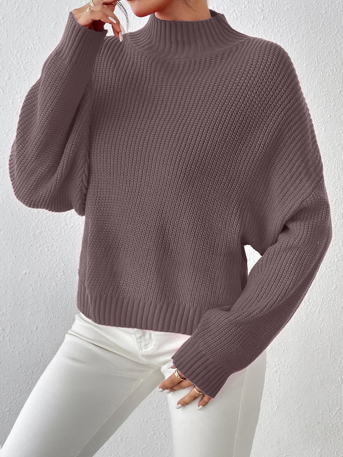 SunnyMelody Womens Cropped Mock Neck Sweater Fall 2025 Ribbed Knit Pullover Sweaters Jumper - Lightweight, Crop, Loose Fit - Image 5
