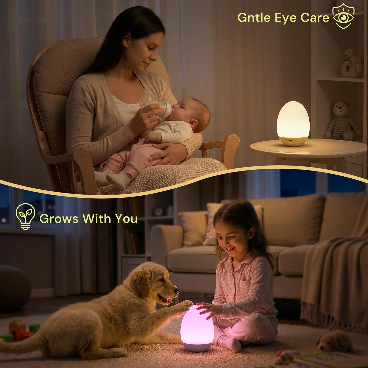 L LOHAS LED Egg Night Light for Kids, Baby Night Light with 7 Colors Changing,Stepless Dimming Brightness, BPA Free, Rechargeable & Touch Control, Nursery Night Lamp for Breastfeeding