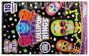 Halloween Day of the Dead Sugar Skull Lollipop Rings,7.61 ounce, Box of 18