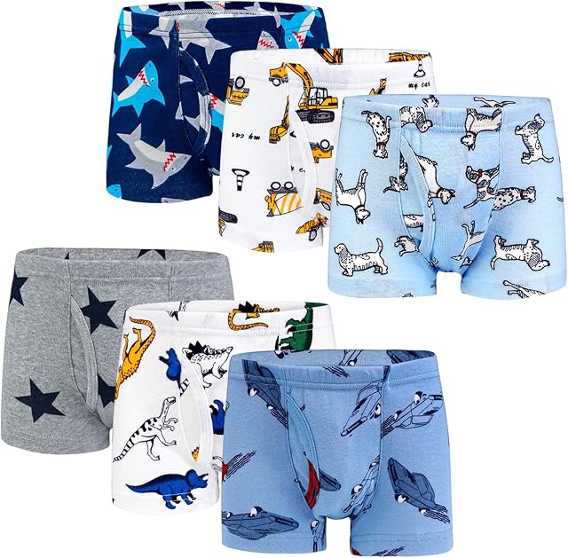 KEREDA Boys Underwear Cotton Boxer Brief Shorts Dinosaur Truck Underpants for Kids Ages 2-12 Years (Pack of 5/6)