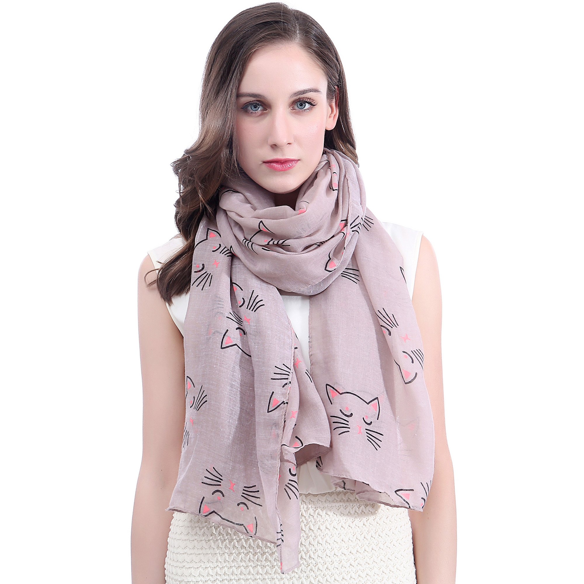 Lina & Lily Cat Animal Print Women's Scarf Shawl Lightweight (Dusty Pink)(Size: 180cm x 90cm)
