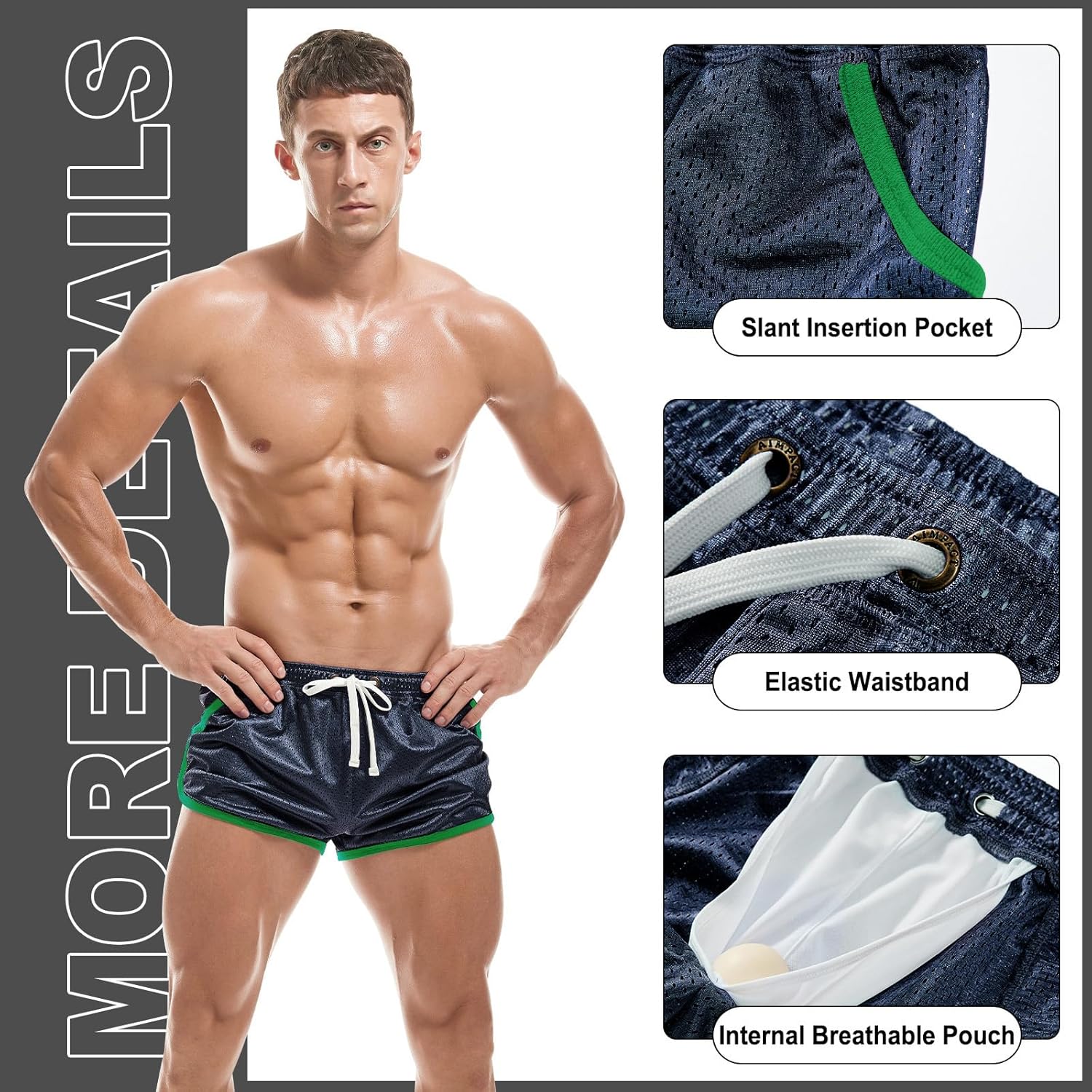 AIMPACT Mens Mesh Shorts Retro 3 Inch Sexy Side Split with Pockets Athletic Workout Running Booty Short Shorts - Image 4