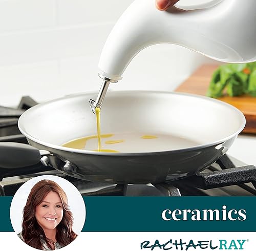 Vista 6 de Rachael Ray Botella dispensadora de aceite y vinagre EVOO de cerámica con pico, 24 onzas, blanca Blanco
