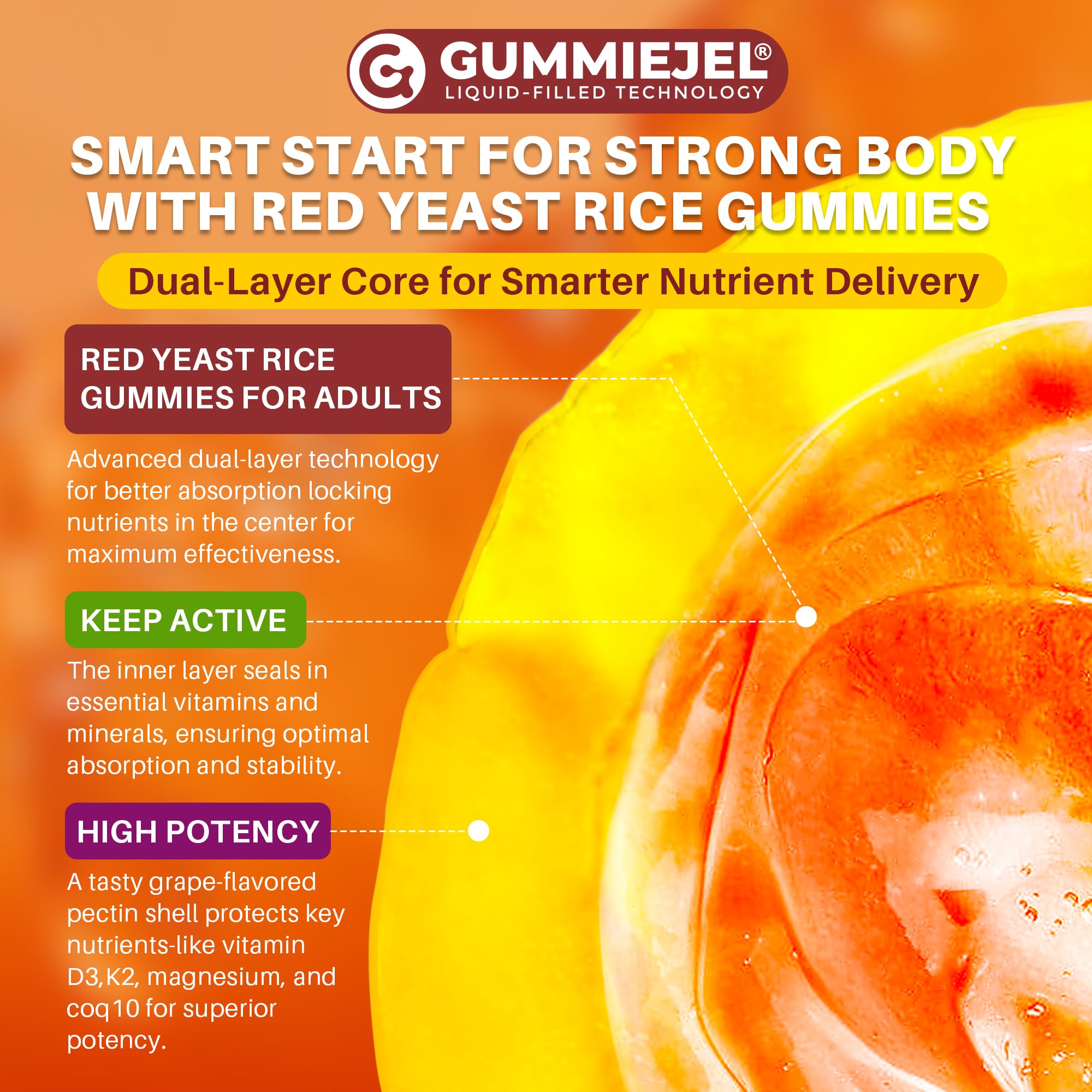 Red Yeast Rice Gummies with CoQ10 for Ages 50+, Sugar Free, Vegan, 60 Cts — Amazon image 7