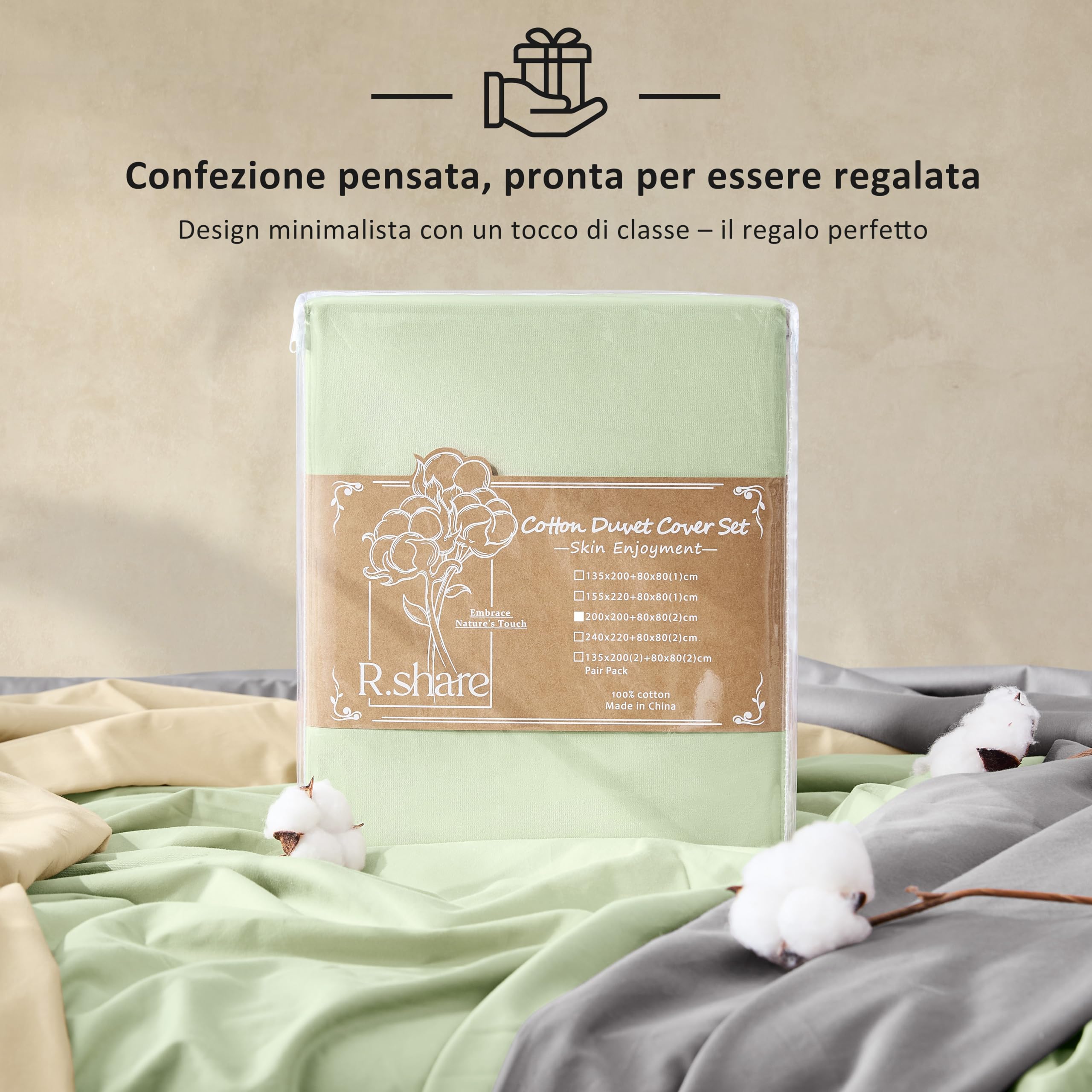 R.SHARE Set Copripiumino Singolo Cotone Set Da 2, 2xVerde
