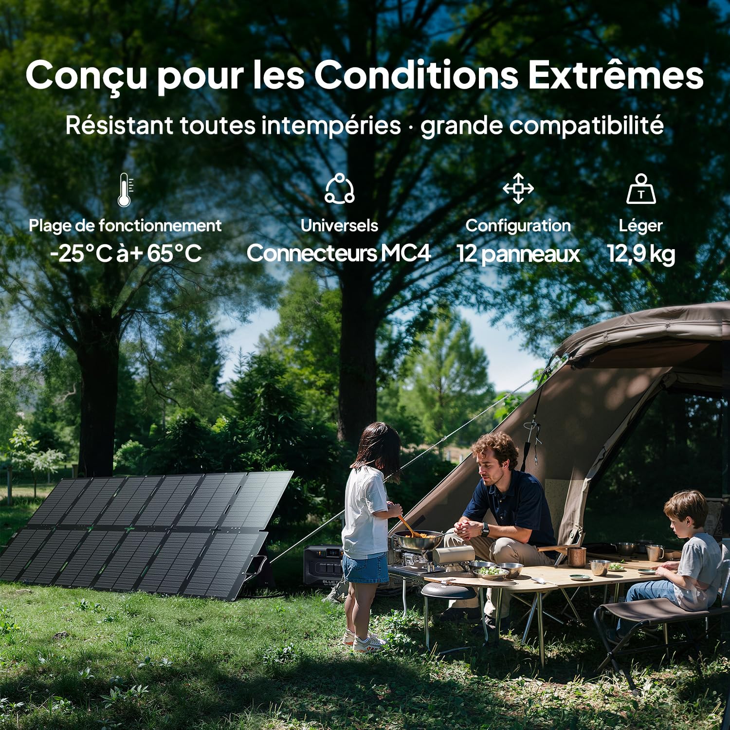 BLUETTI SORA 500 Panneau Solaire Portable, 500W Max, 25% d'Efficacité, IP67 Étanche, pour Camping, Randonnée, Urgences