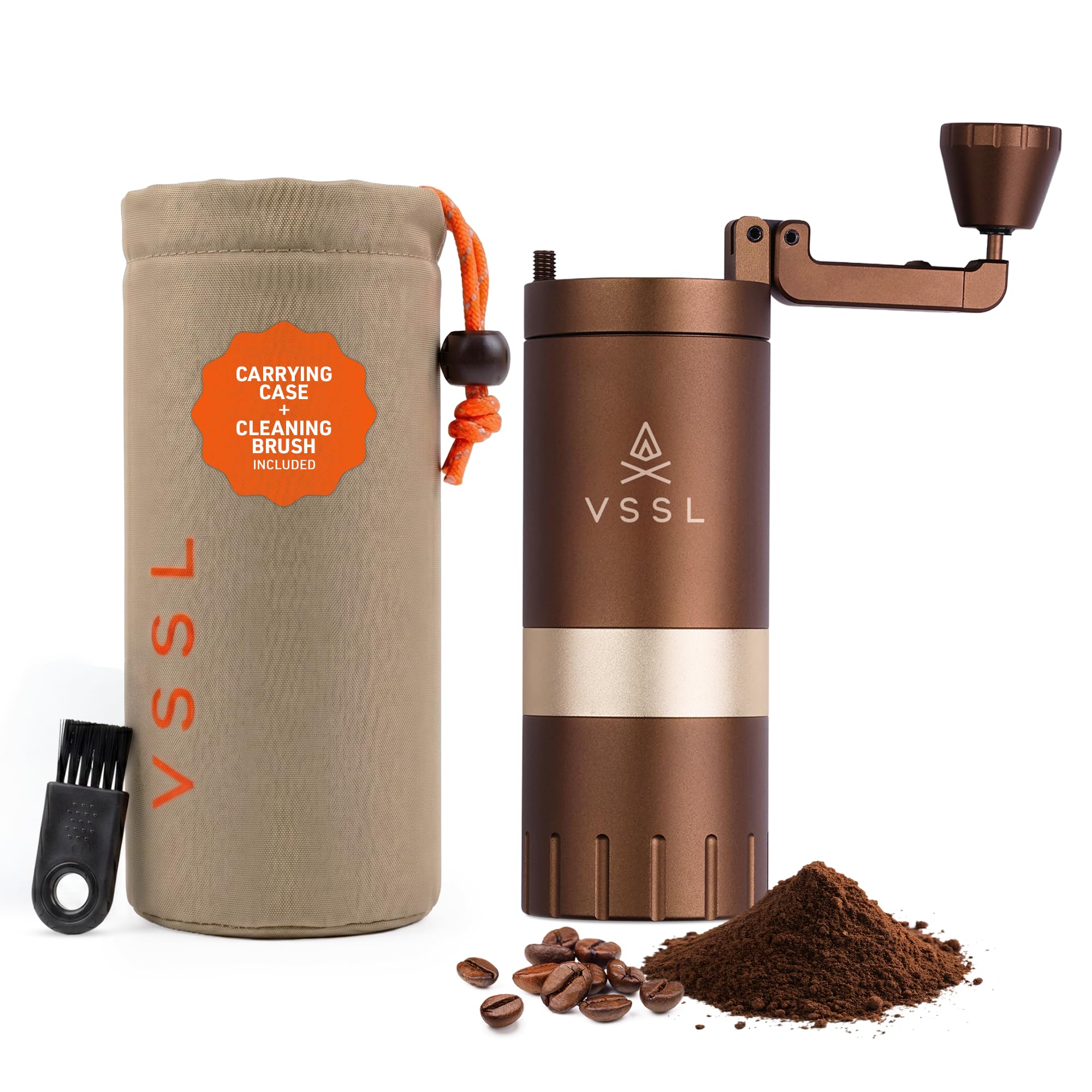 【VSSL Java G25】Premium Manual Coffee Grinder | Portable Coffee Grinder for Camping or Hiking | Straight Handle French Press, Drip, Espresso with Stainless Steel Conical Burr Mill | 20 gram capacity