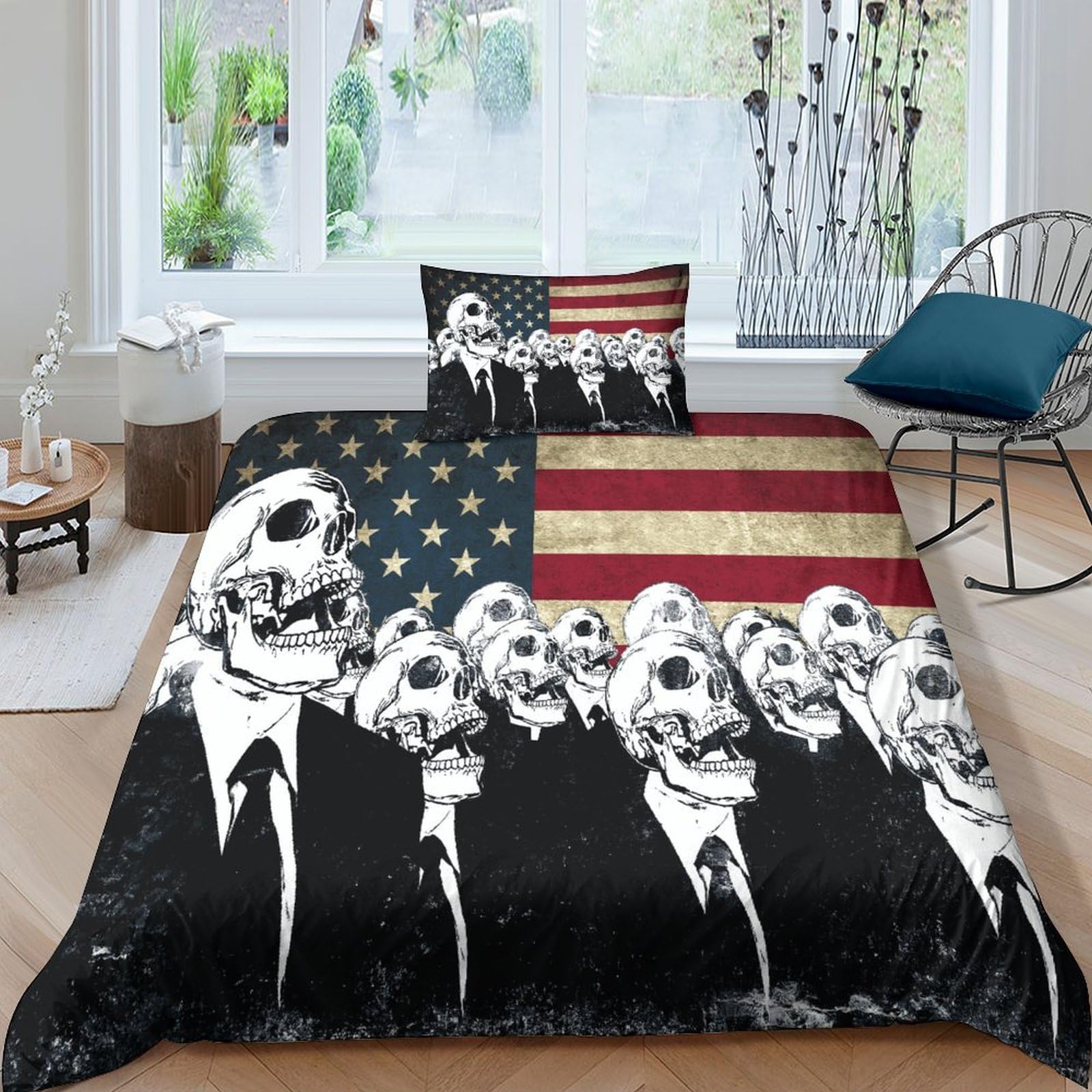 Parure de lit squelette 3D housse de couette usa 135x200 enfant et adulte