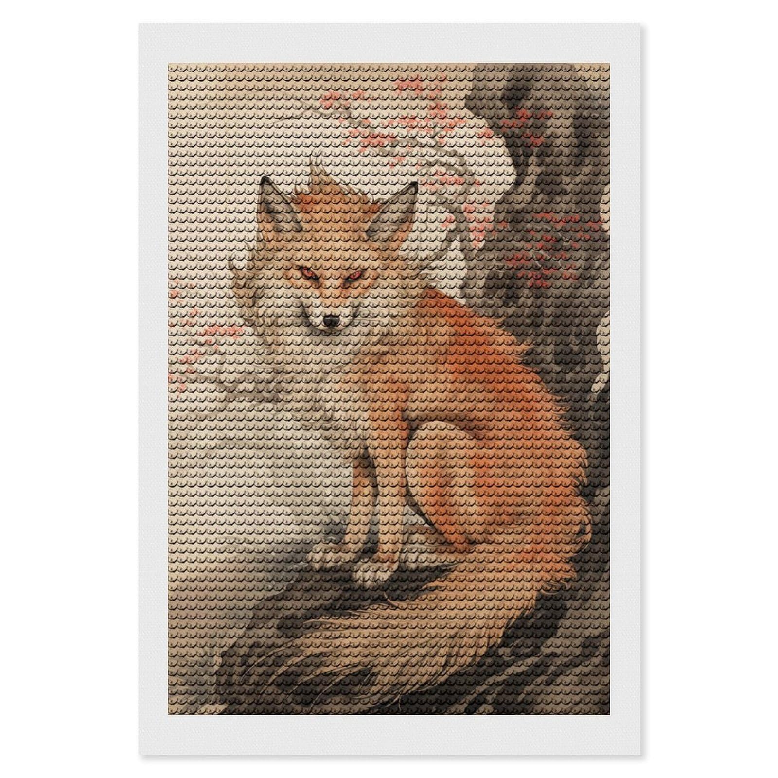 Junmoney Japan Fox Diamond Art Canvas 8"x12", for Family Craft Time, Creative Leisure Activity, Living Room Decor, Festive Craft Gift