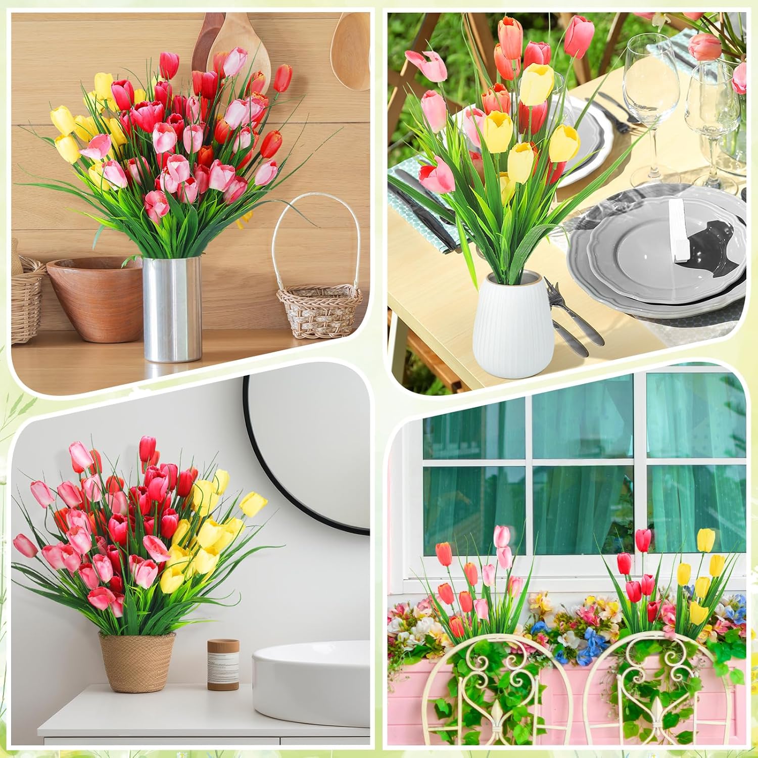 Yungyan 20 Bundles Artificial Flowers Multicolor Fake Tulips No Fade Faux Tulips Plastic Flower Arrangement for Easter Spring Decor Wedding Garden Table Centerpiece(Rose Red, Orange, Pink, Yellow)