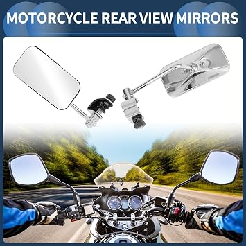 1 Set Motorcycle Rear View Mirrors Universal Iron Clear Glass Bar End Side Mirrors Mount Chrome Color Rectangle Straight Handle