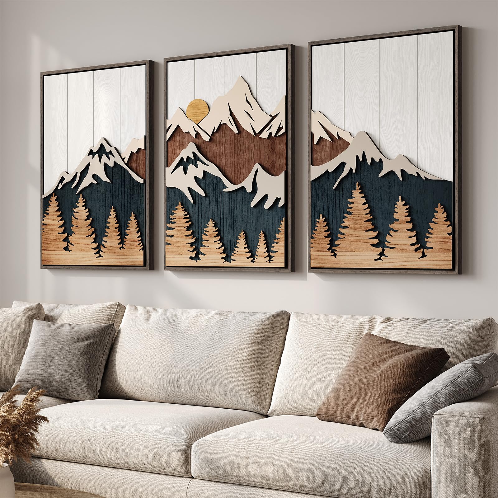 Amazon.com: Framed Textured Wood Mountain Wall Art for Living Room