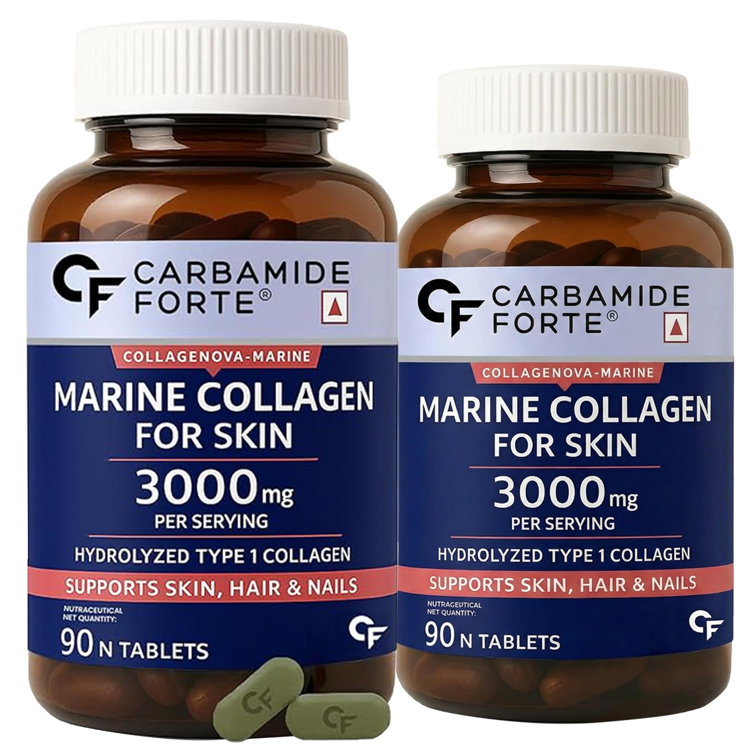 Carbamide Forte Hydrolyzed Marine Collagen Tablets | 3000mg Collagen Peptides with Biotin & Hyaluronic Acid - Type 1 Marine Collagen Powder | Marine Collagen Supplements for Women & Men - 90 Tablets-image-8