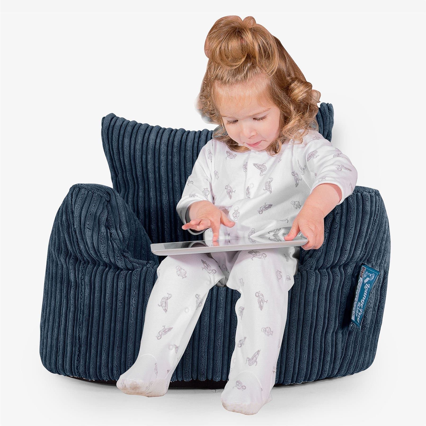 Lounge Pug Fauteuil Pouf Enfant en Velours Côtelé - Pouf pour Enfant, Fauteuil Pouf Cocooning & Douillet, Léger et Facile à Déplacer - Bleu Marine
