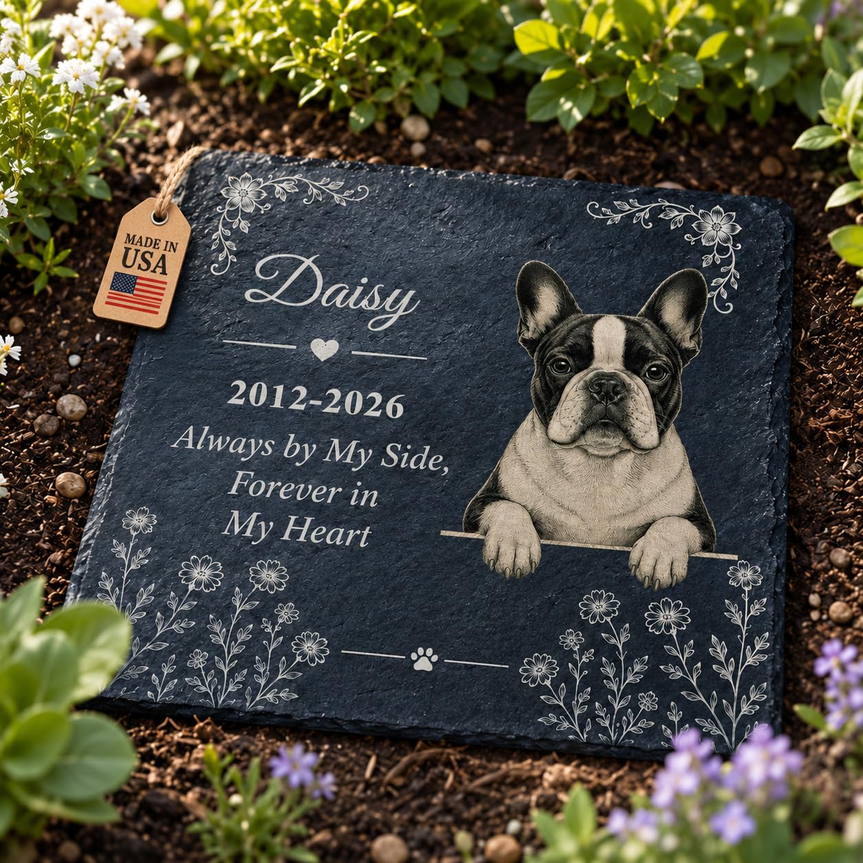 Bemaystar Personalized Dog Memorial Gifts for Loss of Dog, Personalized Pet Memorial Stone with 16 Dog and 9 Cat Portraits, Custom Heart Grave Marker, Made in USA,Square - Silhouette