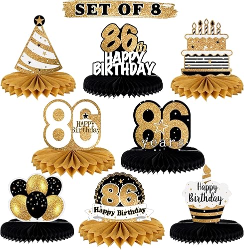 Miniatura 71 de LINGTEER Decoración feliz 50 cumpleaños negro y dorado de papel para mesa - Juego de centros de mesa con estrella de pastel y globo, 8 piezas