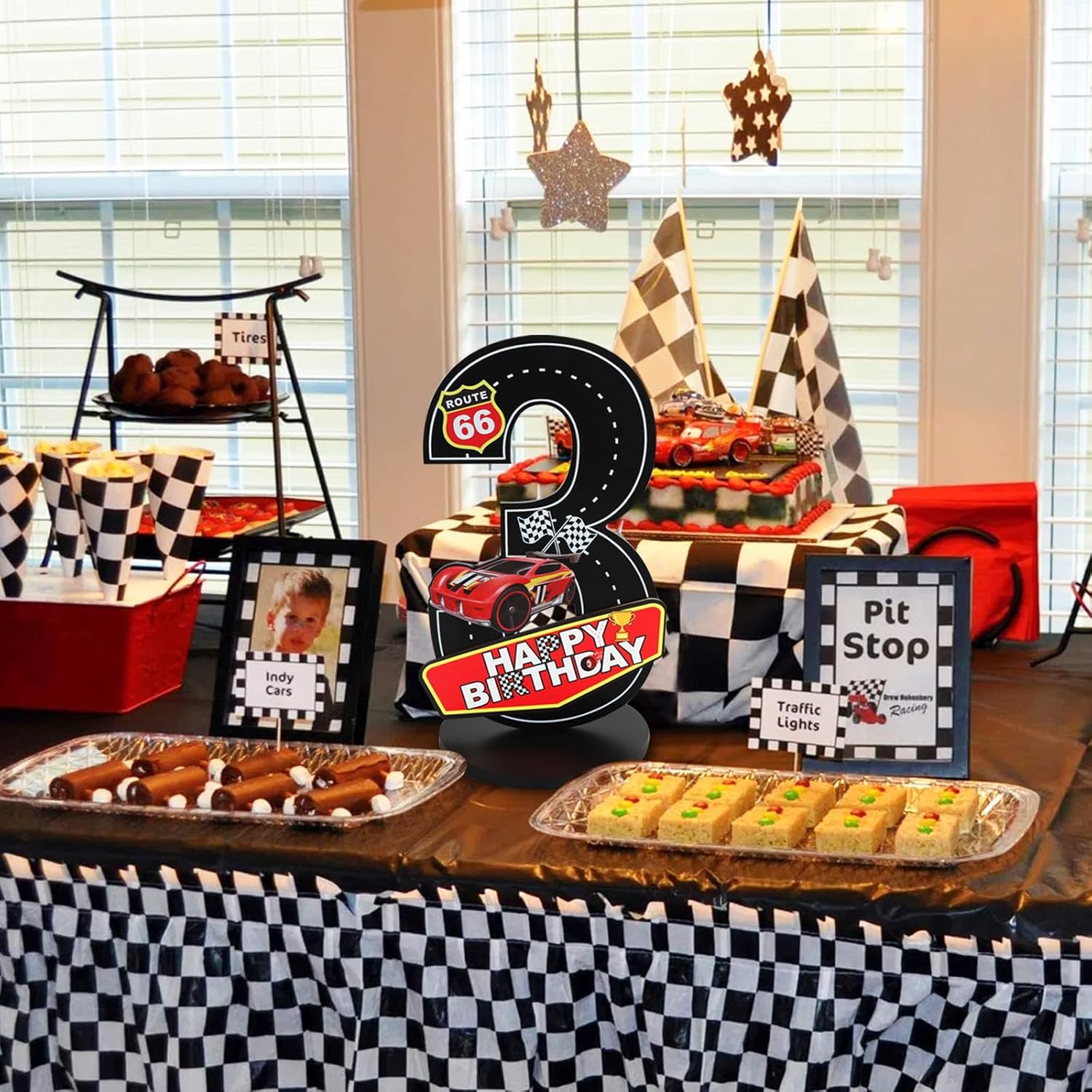 11 Inches Race Car Theme Number Sign 3rd Birthday Centerpiece Wooden Table Decoration for Three Years Old Birthday Decorations,Party Supplies,Photo Props (1 Pc)