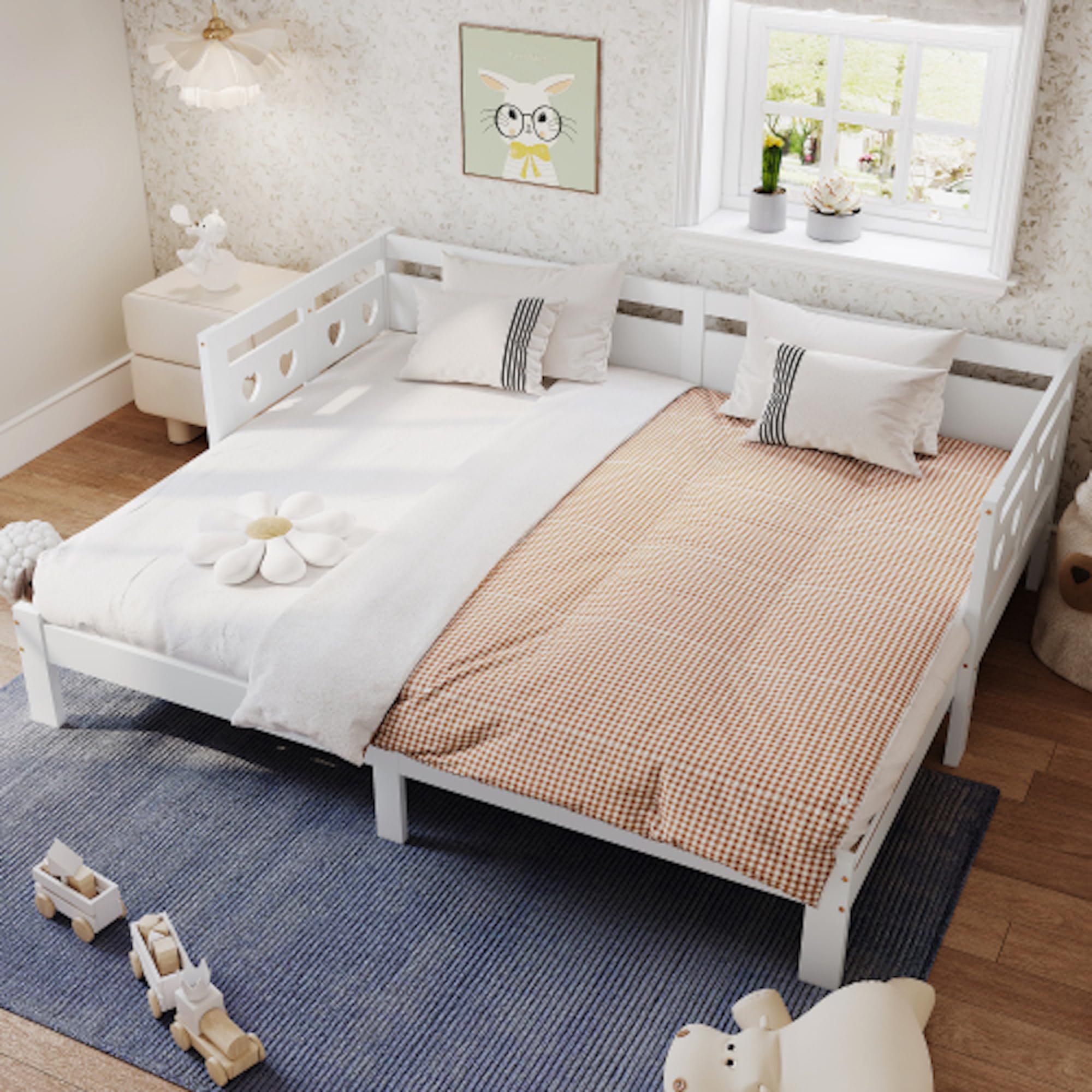 Cama nido 90x190/200 cm de pino macizo con cama y somier con ruedas, cama de 2 plazas, color blanco (90 x 200 cm)
