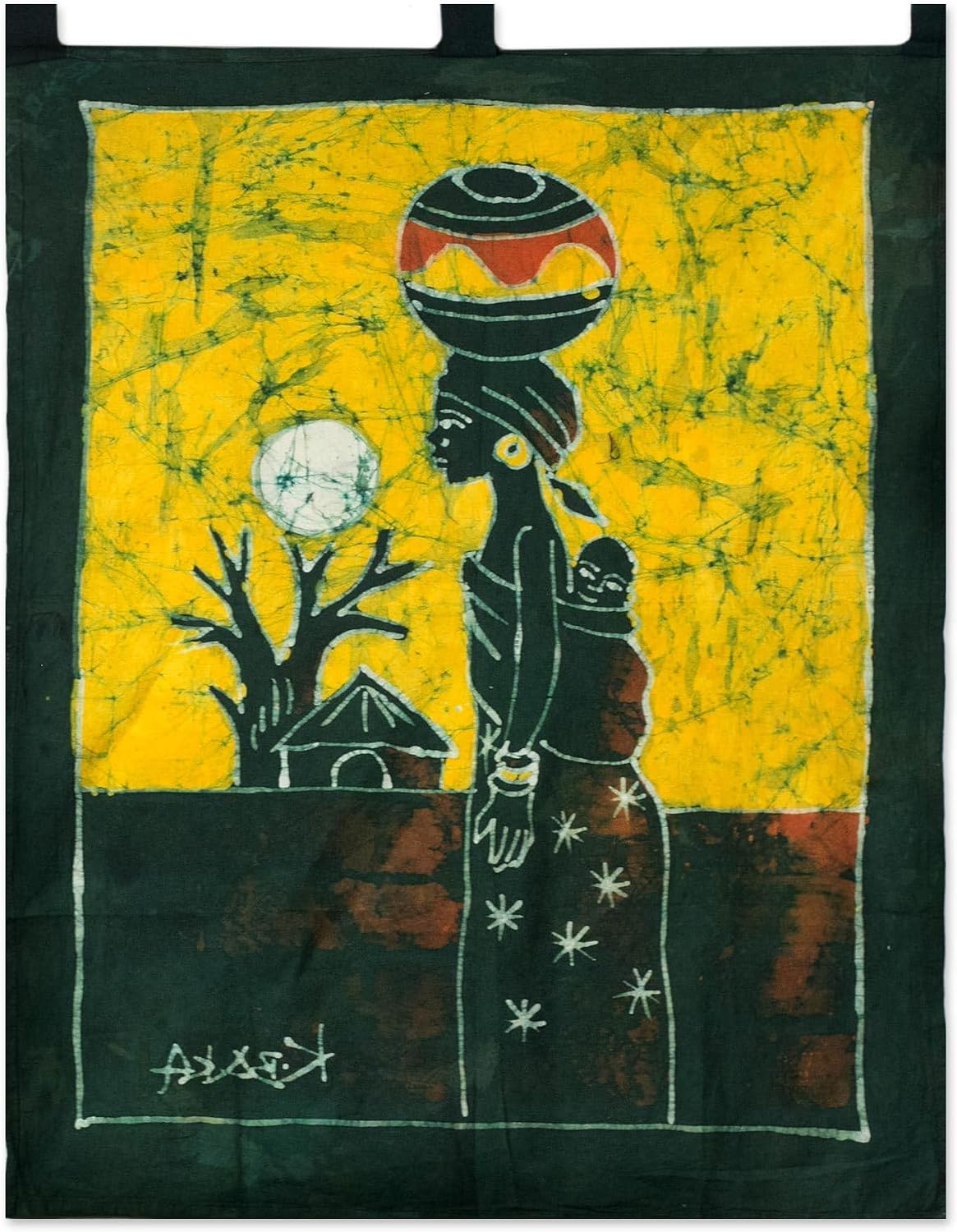 Novica Large Cotton Decorative Wall Mural, Yellow, 'Palm Wine Seller'