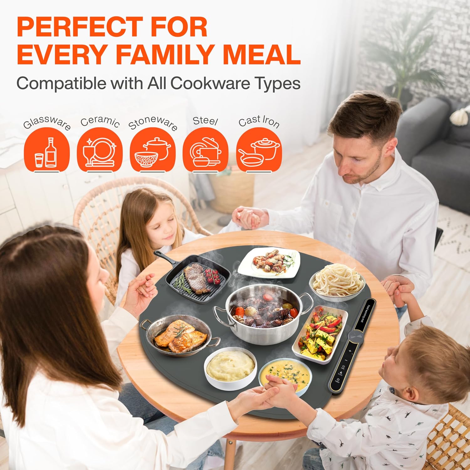 Round Shape Food Warming Mat XXL, 27.5''x27.5'' Ultra Thick Food Grade Silicone,Electric Food Warming with 9 Temp Level up to 248 F 1-6H Timer, Child Lock, Automatic Power Off, Fast Heating (Gray)