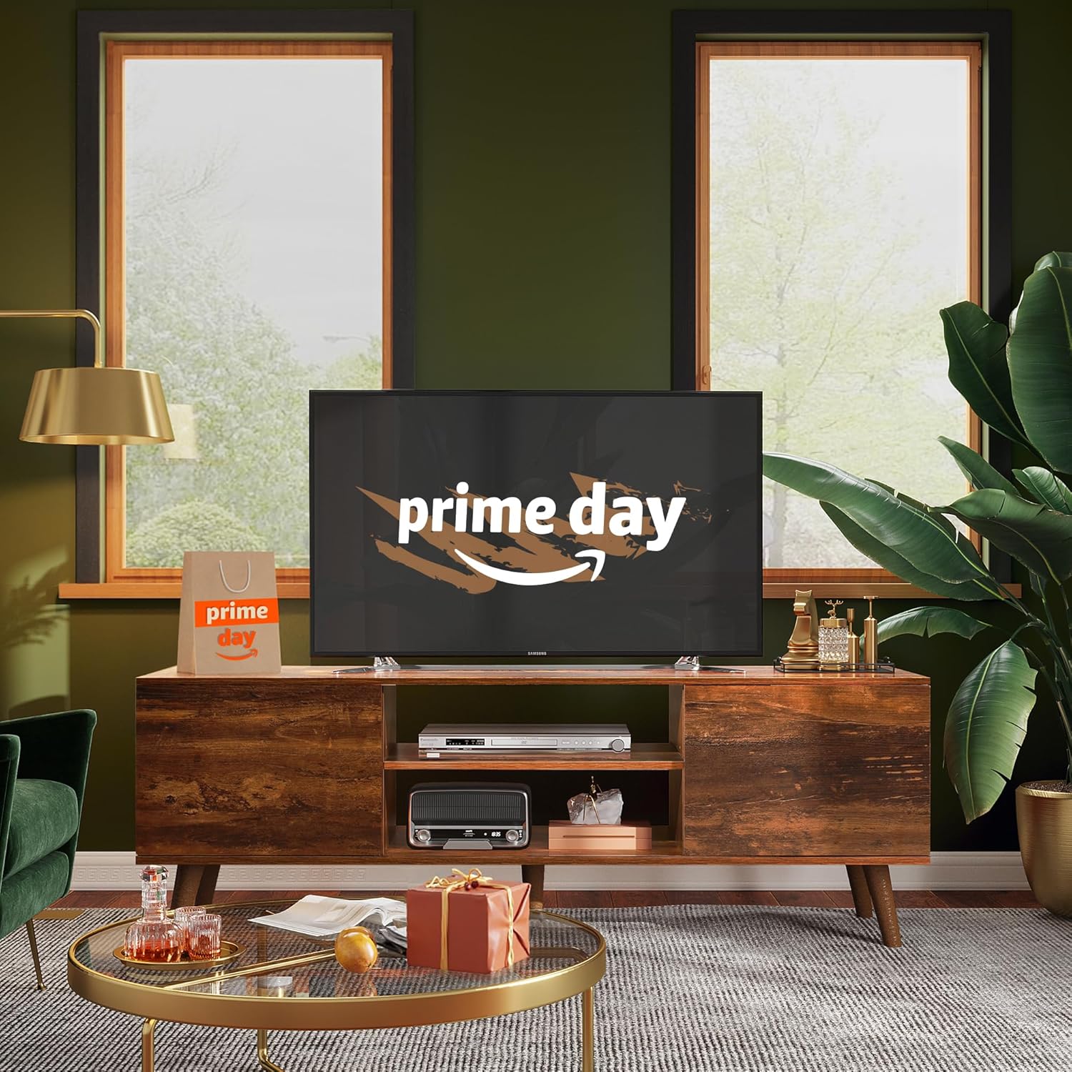 WLIVE TV Stand for 55 60 inch TV, Mid Century Modern TV Console, Entertainment Center with Storage for Living Room, Retro Brown : Electronics