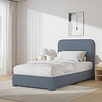 Vista 42 de Boucle - Marco de cama tamaño individual, plataforma tapizada con cabecero, estilo moderno, esquinas redondeadas suaves, no requiere somier, fácil
