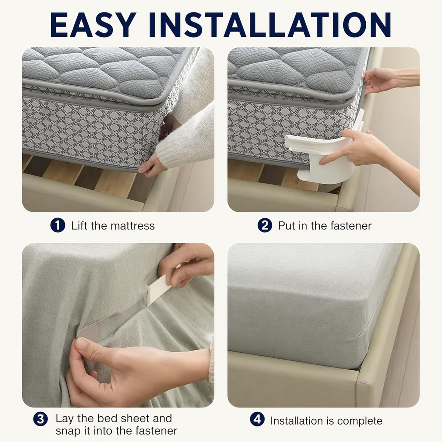 Bed Sheet Holders with Lock Strips – Sheet Straps & Fitted Sheet Clips for Corners, Heavy Duty Bed Sheet Grippers & Mattress Sheet Grippers to Keep Sheets on Bed, Fits King Queen