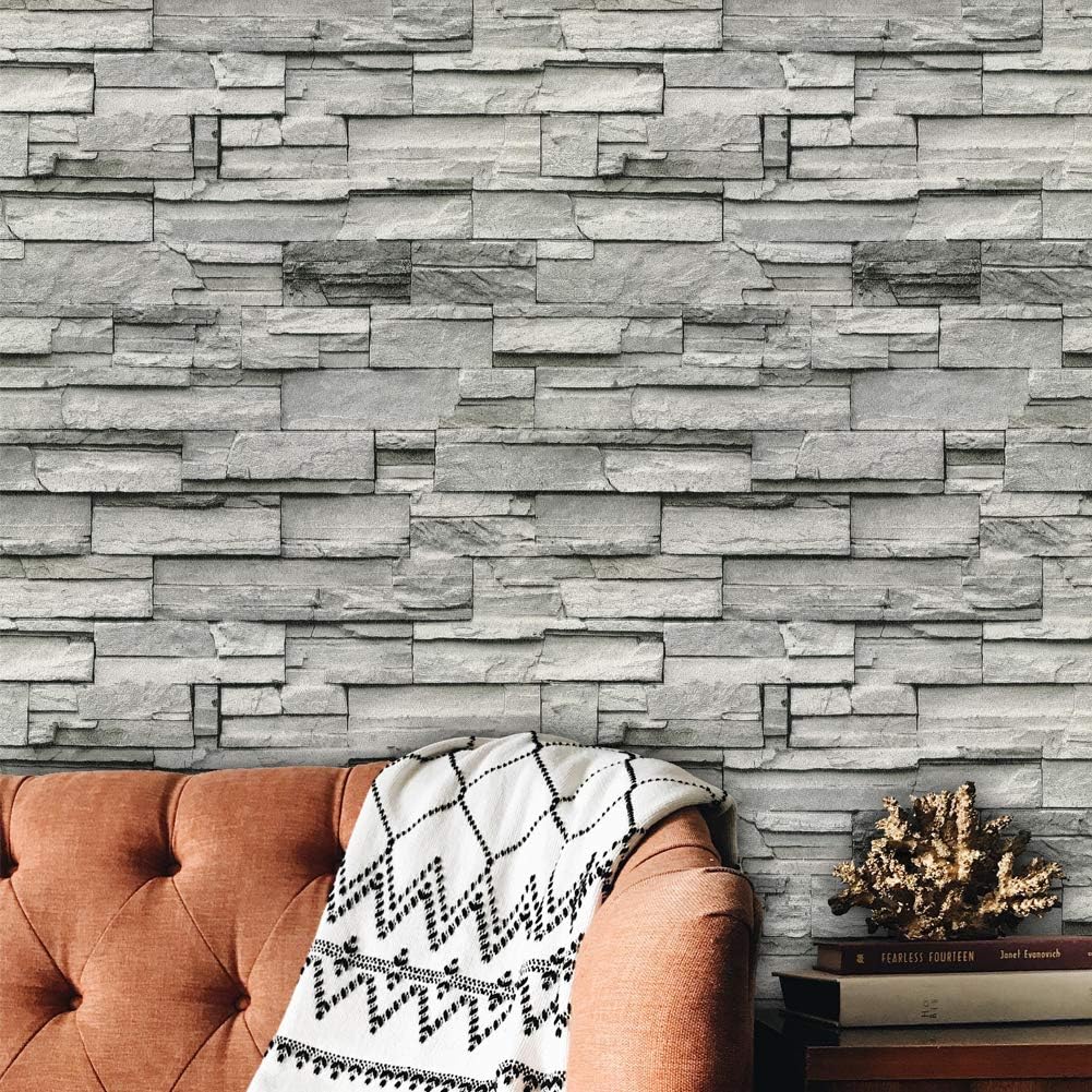 Buy YIFU Life F1304 Stone Brick Textured Wallpaper Roll,White/Gray